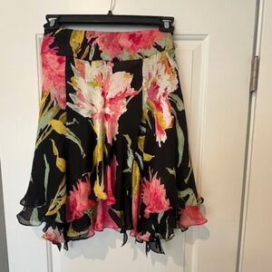 CARMEN MARC VALVO Silk Floral Layered Handkerchief Hem Skirt Sz4 Flirty Romantic